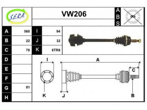 SERA VW206 kardaninis velenas 
 Ratų pavara -> Kardaninis velenas
171407271B, 171407271BX, 171407271E