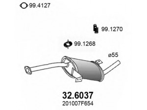 ASSO 32.6037 vidurinis duslintuvas 
 Išmetimo sistema -> Duslintuvas
201007F600, 201007F654