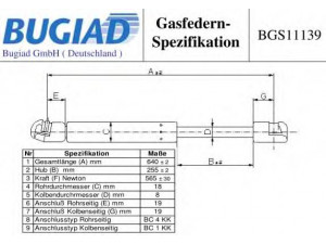 BUGIAD BGS11139 dujinė spyruoklė, bagažinė 
 Priedai -> Bagažinė/pakrovimo skyrius
8731.P4, 9654433480
