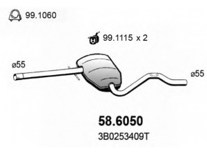 ASSO 58.6050 vidurinis duslintuvas 
 Išmetimo sistema -> Duslintuvas
3B0253409AR, 3B0253409K, 3B0253409T