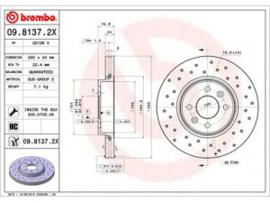 BREMBO 09.8137.2X stabdžių diskas 
 Stabdžių sistema -> Diskinis stabdys -> Stabdžių diskas
7701205230, 7701205842, 7701206118