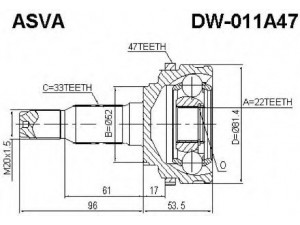 ASVA DW-011A47 jungčių komplektas, kardaninis velenas 
 Ratų pavara -> Sujungimai/komplektas
962 737 60