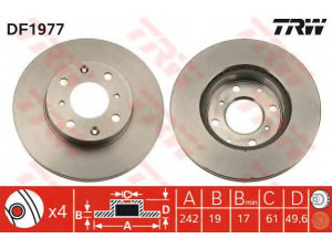 TRW DF1977 stabdžių diskas 
 Dviratė transporto priemonės -> Stabdžių sistema -> Stabdžių diskai / priedai
45251SA6670, 45251SE0010, 45251SEO010