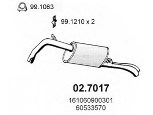 ASSO 02.7017 galinis duslintuvas 
 Išmetimo sistema -> Duslintuvas
161060900301, 60533570