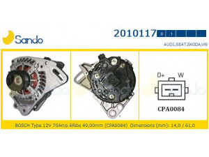 SANDO 2010117.0 kintamosios srovės generatorius 
 Elektros įranga -> Kint. sr. generatorius/dalys -> Kintamosios srovės generatorius
028903023R, 028903025G, 030903023A