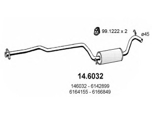 ASSO 14.6032 vidurinis duslintuvas 
 Išmetimo sistema -> Duslintuvas
146032, 5022607, 5022608, 5022786