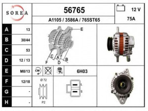 EAI 56765 kintamosios srovės generatorius 
 Elektros įranga -> Kint. sr. generatorius/dalys -> Kintamosios srovės generatorius
A3T08699, A3T09699, A3TB1299, ME200696