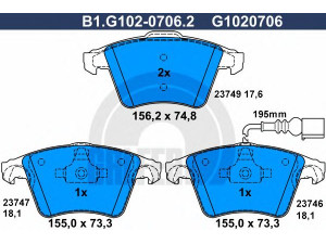 GALFER B1.G102-0706.2 stabdžių trinkelių rinkinys, diskinis stabdys 
 Techninės priežiūros dalys -> Papildomas remontas
7H0 698 151 A, 7H0 698 151 C