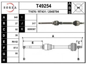 EAI T49254 kardaninis velenas 
 Ratų pavara -> Kardaninis velenas
8200387558
