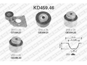 SNR KD459.46 paskirstymo diržo komplektas 
 Techninės priežiūros dalys -> Papildomas remontas
0829-C5, 0830-26, 0830-27, 0830-58