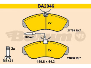 BARUM BA2046 stabdžių trinkelių rinkinys, diskinis stabdys 
 Techninės priežiūros dalys -> Papildomas remontas
4251 19, 4254 52, 77362209, 9945810