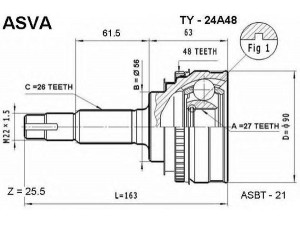 ASVA TY-24A48 jungčių komplektas, kardaninis velenas 
 Ratų pavara -> Sujungimai/komplektas
43410-20251, 43410-20680, 43410-32150