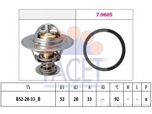 FACET 7.8928 termostatas, aušinimo skystis 
 Aušinimo sistema -> Termostatas/tarpiklis -> Thermostat
1 765 657, 1 812 482, 1 829 180