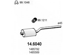 ASSO 14.6040 vidurinis duslintuvas 
 Išmetimo sistema -> Duslintuvas
1485589, 1485792, 1495589, 5011495