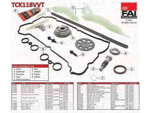 FAI AutoParts TCK118VVT pavaros grandinės komplektas 
 Variklis -> Variklio uždegimo laiko reguliavimo kontrolė -> Sinchronizavimo grandinė/įtempiklis/kreiptuvas -> Pavaros grandinės komplektas
0816.H9