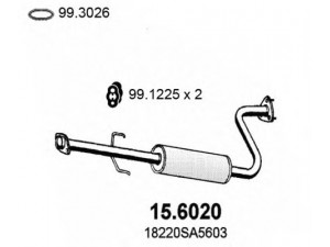 ASSO 15.6020 vidurinis duslintuvas 
 Išmetimo sistema -> Duslintuvas
18220SA5601, 18220SA5603
