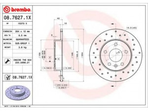 BREMBO 08.7627.1X stabdžių diskas 
 Stabdžių sistema -> Diskinis stabdys -> Stabdžių diskas
569109, 9117772, 90575113, 9117772