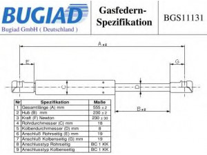 BUGIAD BGS11131 dujinė spyruoklė, bagažinė 
 Priedai -> Bagažinė/pakrovimo skyrius
51247129215