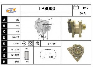 SNRA TP8000 kintamosios srovės generatorius 
 Elektros įranga -> Kint. sr. generatorius/dalys -> Kintamosios srovės generatorius
A5TA6391, A5TA6391A, A5TA6392, A5TA6392C