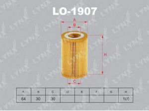 LYNXauto LO-1907 alyvos filtras 
 Filtrai -> Alyvos filtras
68091 826AA, 68091 827AA, 112 184 01 25