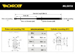 MONROE ML5018 dujinė spyruoklė, bagažinė 
 Priedai -> Bagažinė/pakrovimo skyrius
4405569