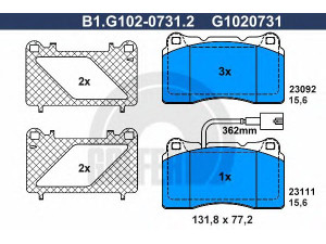 GALFER B1.G102-0731.2 stabdžių trinkelių rinkinys, diskinis stabdys 
 Techninės priežiūros dalys -> Papildomas remontas
77363336