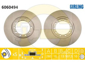GIRLING 6060494 stabdžių diskas 
 Stabdžių sistema -> Diskinis stabdys -> Stabdžių diskas
1371420, 1464031, 6C112A315AA, 6C112A315AB
