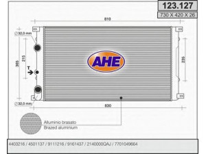 AHE 123.127 radiatorius, variklio aušinimas 
 Aušinimo sistema -> Radiatorius/alyvos aušintuvas -> Radiatorius/dalys
2140000QAJ