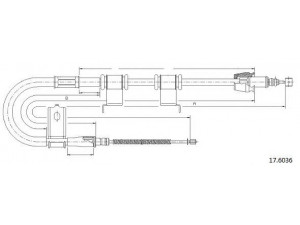 CABOR 17.6036 trosas, stovėjimo stabdys 
 Stabdžių sistema -> Valdymo svirtys/trosai
597701G300, 597701G300