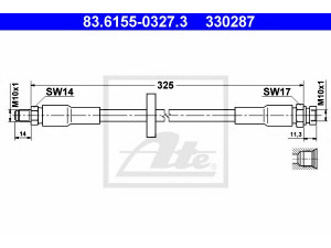 ATE 83.6155-0327.3 stabdžių žarnelė 
 Stabdžių sistema -> Stabdžių žarnelės
4426508, 8965139, 8969206