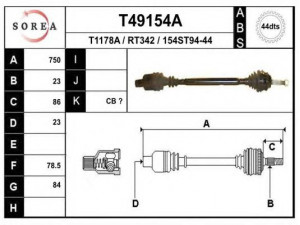 EAI T49154A kardaninis velenas 
 Ratų pavara -> Kardaninis velenas
7700111748, 7700111914, 7700111918
