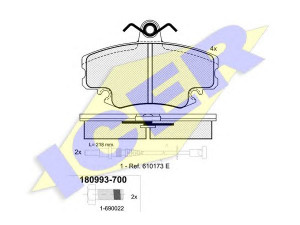 ICER 180993-700 stabdžių trinkelių rinkinys, diskinis stabdys 
 Techninės priežiūros dalys -> Papildomas remontas
60 00 008 126, 60 25 070 807, 77 01 201 669