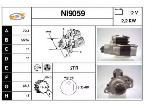 SNRA NI9059 starteris 
 Elektros įranga -> Starterio sistema -> Starteris
M8T71371, M8T75371, 23300BN301