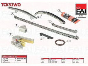 FAI AutoParts TCK31WO pavaros grandinės komplektas 
 Variklis -> Variklio uždegimo laiko reguliavimo kontrolė -> Sinchronizavimo grandinė/įtempiklis/kreiptuvas -> Pavaros grandinės komplektas
13028-6N200
