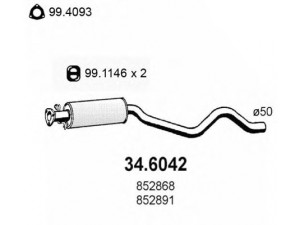 ASSO 34.6042 vidurinis duslintuvas 
 Išmetimo sistema -> Duslintuvas
852075, 852868, 852891, 90323533
