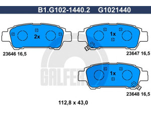 GALFER B1.G102-1440.2 stabdžių trinkelių rinkinys, diskinis stabdys 
 Techninės priežiūros dalys -> Papildomas remontas
04466-28040, 04466-28070