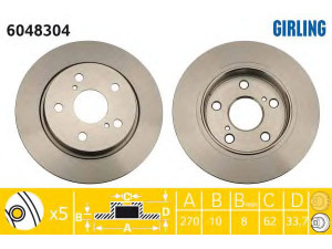 GIRLING 6048304 stabdžių diskas 
 Stabdžių sistema -> Diskinis stabdys -> Stabdžių diskas
4243102170, 4243102180, 4243112280