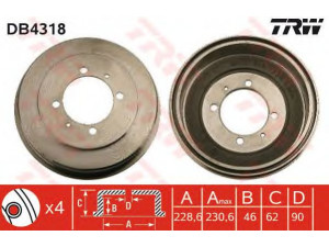 TRW DB4318 stabdžių būgnas 
 Stabdžių sistema -> Būgninis stabdys -> Stabdžių būgnas
MB858922, MB858923, MB895244, MB895245