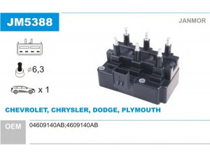 JANMOR JM5388 ritė, uždegimas 
 Kibirkšties / kaitinamasis uždegimas -> Uždegimo ritė
04609140AB, 4609140AB, 12435