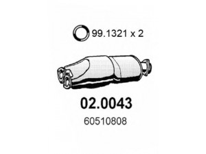 ASSO 02.0043 katalizatoriaus keitiklis 
 Išmetimo sistema -> Katalizatoriaus keitiklis
60510808, 60569067