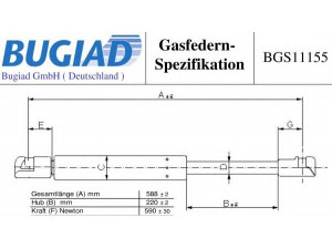 BUGIAD BGS11155 dujinė spyruoklė, bagažinė 
 Priedai -> Bagažinė/pakrovimo skyrius
81770-25220, 81780-25220