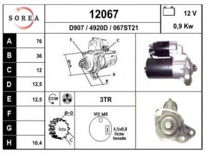 EAI 12067 starteris 
 Elektros įranga -> Starterio sistema -> Starteris
020911023H, 020911023T