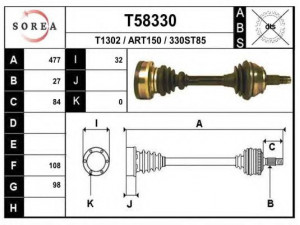 EAI T58330 kardaninis velenas 
 Ratų pavara -> Kardaninis velenas
1600012412, 46307295