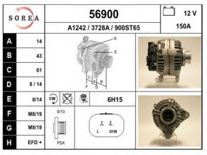 EAI 56900 kintamosios srovės generatorius 
 Elektros įranga -> Kint. sr. generatorius/dalys -> Kintamosios srovės generatorius
7701474326, 8200122976