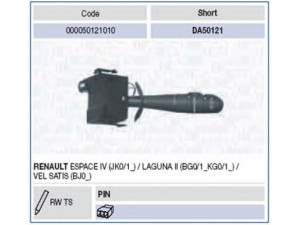 MAGNETI MARELLI 000050121010 vairo kolonėlės jungiklis 
 Vidaus įranga -> Rankinės/kojinės svirties sistema
4432044, 7701048915, 93161921