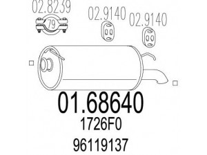 MTS 01.68640 galinis duslintuvas 
 Išmetimo sistema -> Duslintuvas
1726F0, 1726F3, 96119137