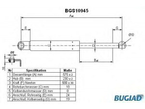 BUGIAD BGS10945 dujinė spyruoklė, bagažinė 
 Priedai -> Bagažinė/pakrovimo skyrius
74820S50G01