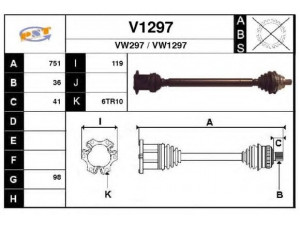 SNRA V1297 kardaninis velenas 
 Ratų pavara -> Kardaninis velenas
1K0407272DQ, 1K0407454X