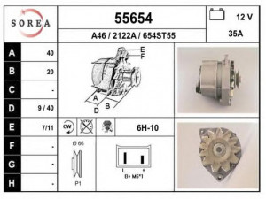 EAI 55654 kintamosios srovės generatorius 
 Elektros įranga -> Kint. sr. generatorius/dalys -> Kintamosios srovės generatorius
5705Y5, 95493117, 95494264, 95494265