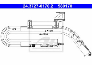 ATE 24.3727-0170.2 trosas, stovėjimo stabdys 
 Stabdžių sistema -> Valdymo svirtys/trosai
3B0 609 722 F, 3B0 609 722 K, 3B0 609 722 N